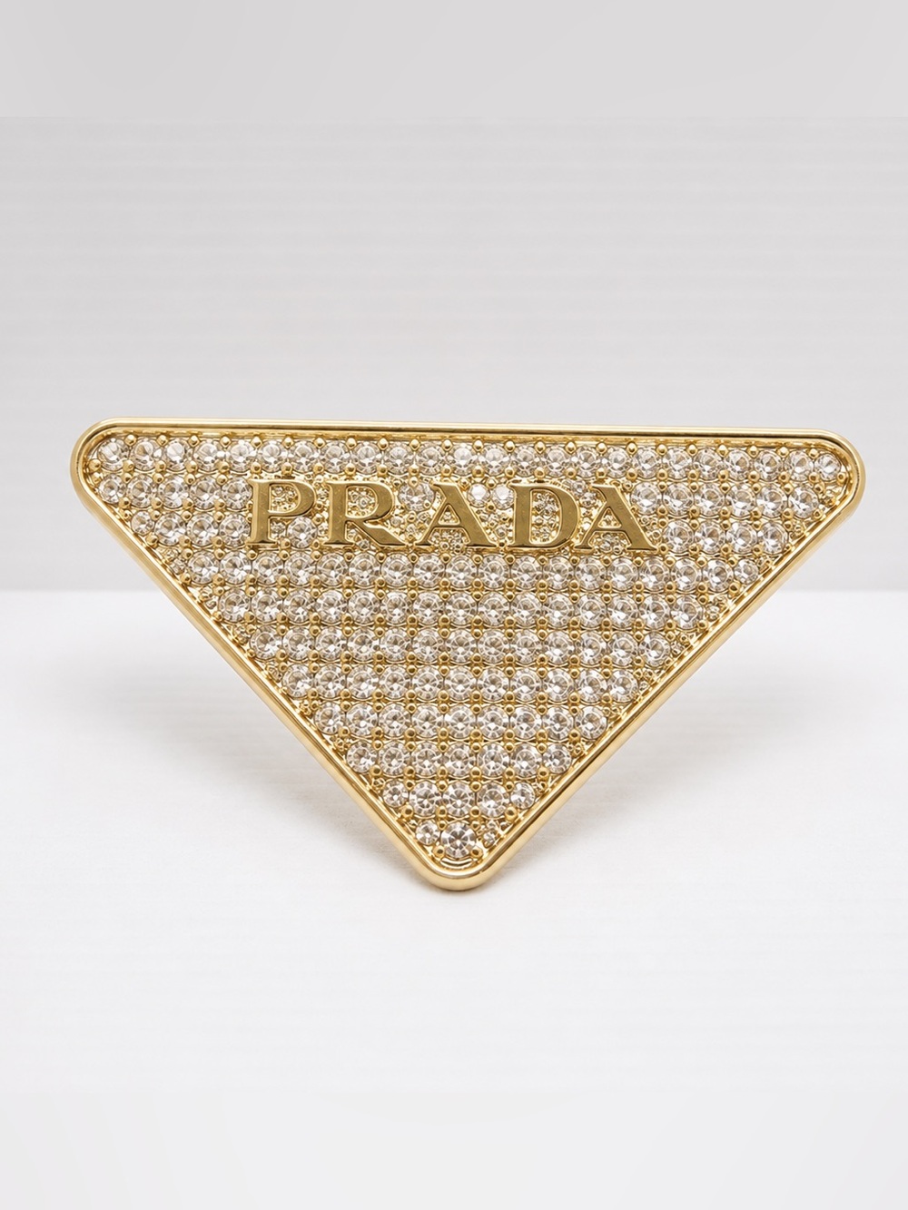 Prada Gold Crystal Pavé Triangle Logo Pin